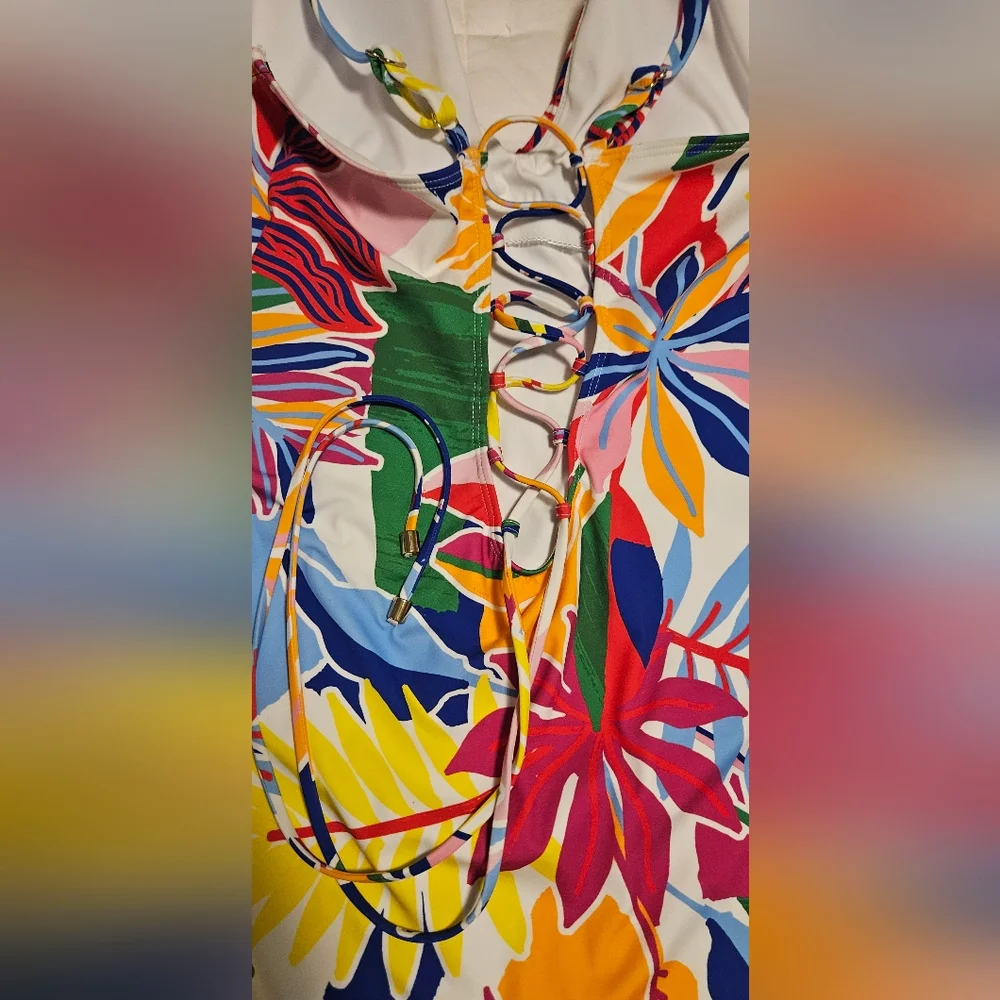 Alex Marie‎ Signature Sculpt V-neck Lacing Back Swimsuit: XXL: Multi Color